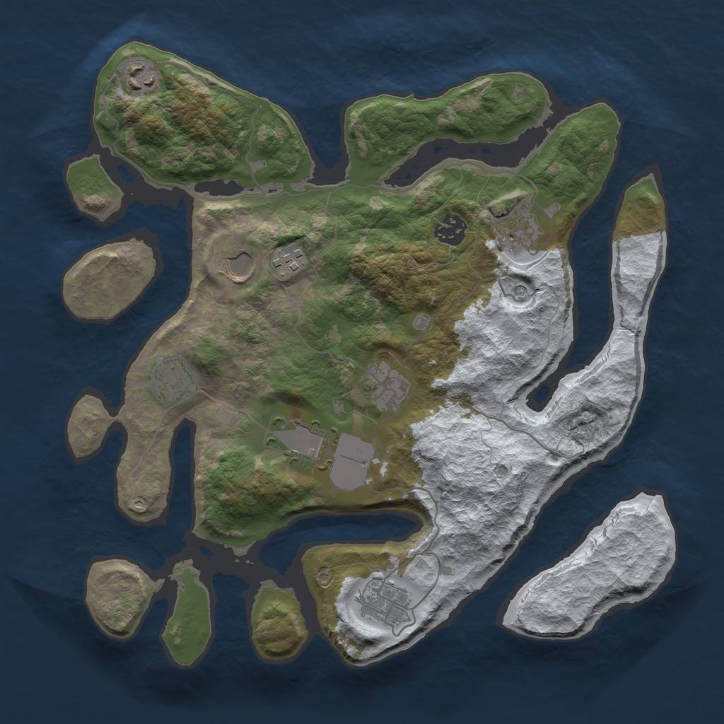 Rust Map: Barren, Size: 3500, Seed: 5089194, 12 Monuments