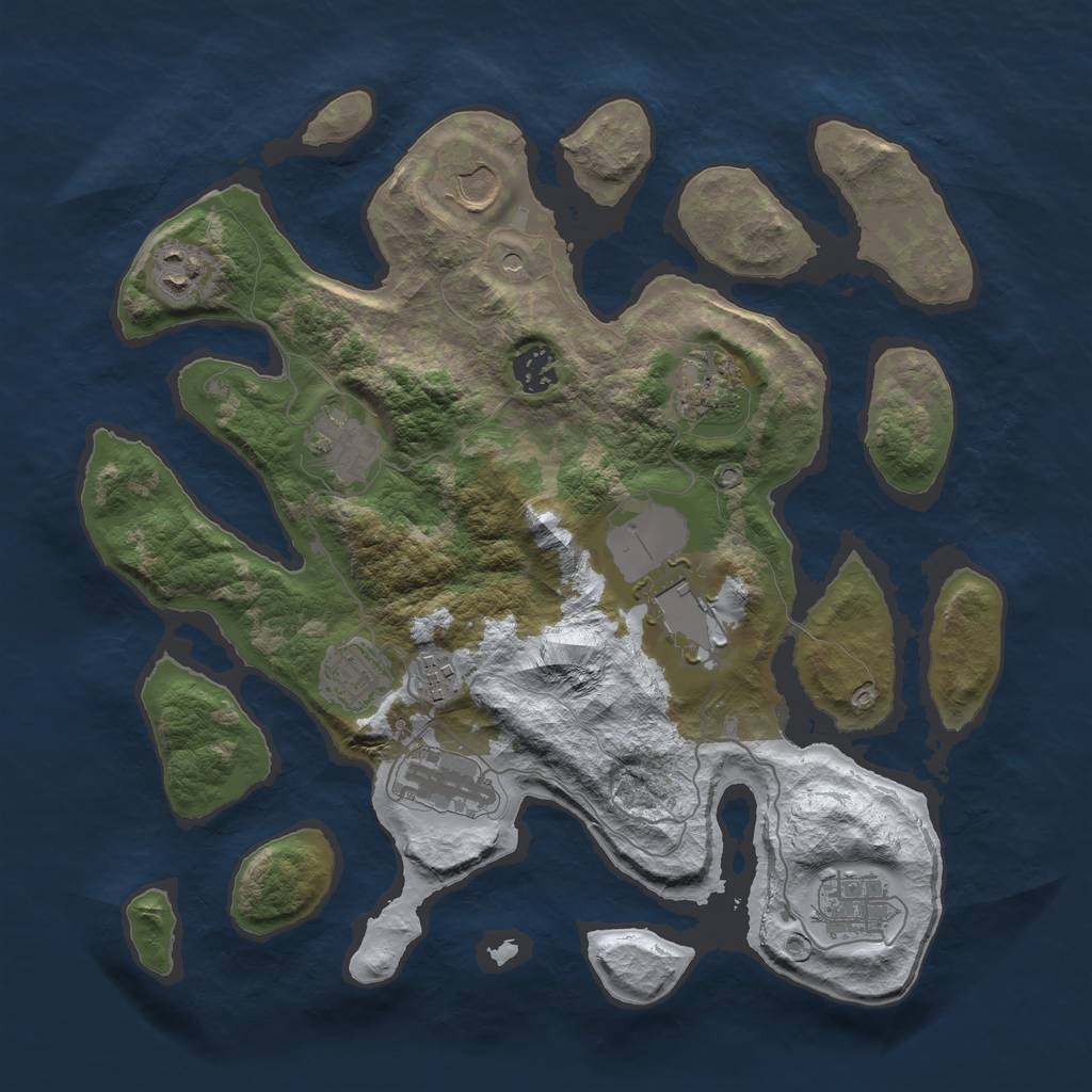 Rust Map: Barren, Size: 3550, Seed: 826518, 13 Monuments