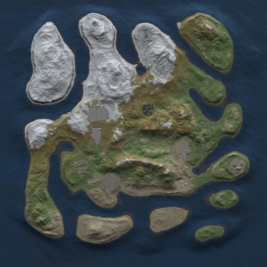 Rust Map: Barren, Size: 3500, Seed: 840144, 11 Monuments