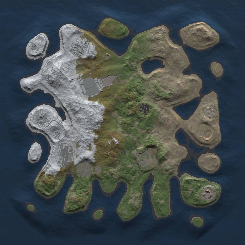 Rust Map: Barren, Size: 3500, Seed: 3842878, 12 Monuments