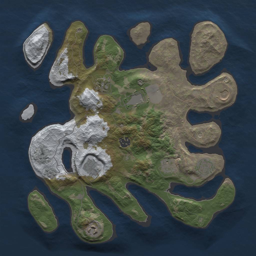 Rust Map: Barren, Size: 3500, Seed: 1743316, 12 Monuments