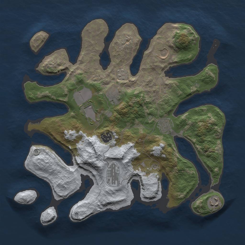 Rust Map: Barren, Size: 3500, Seed: 2279387, 11 Monuments