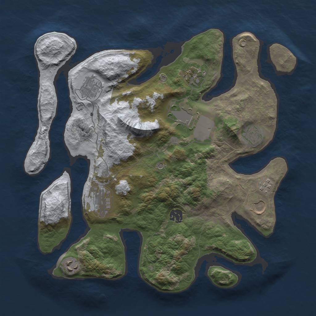 Rust Map: Barren, Size: 3500, Seed: 4160421, 12 Monuments