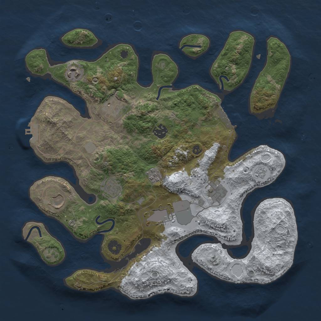 Rust Map: Procedural Map, Size: 3500, Seed: 4381869, 16 Monuments