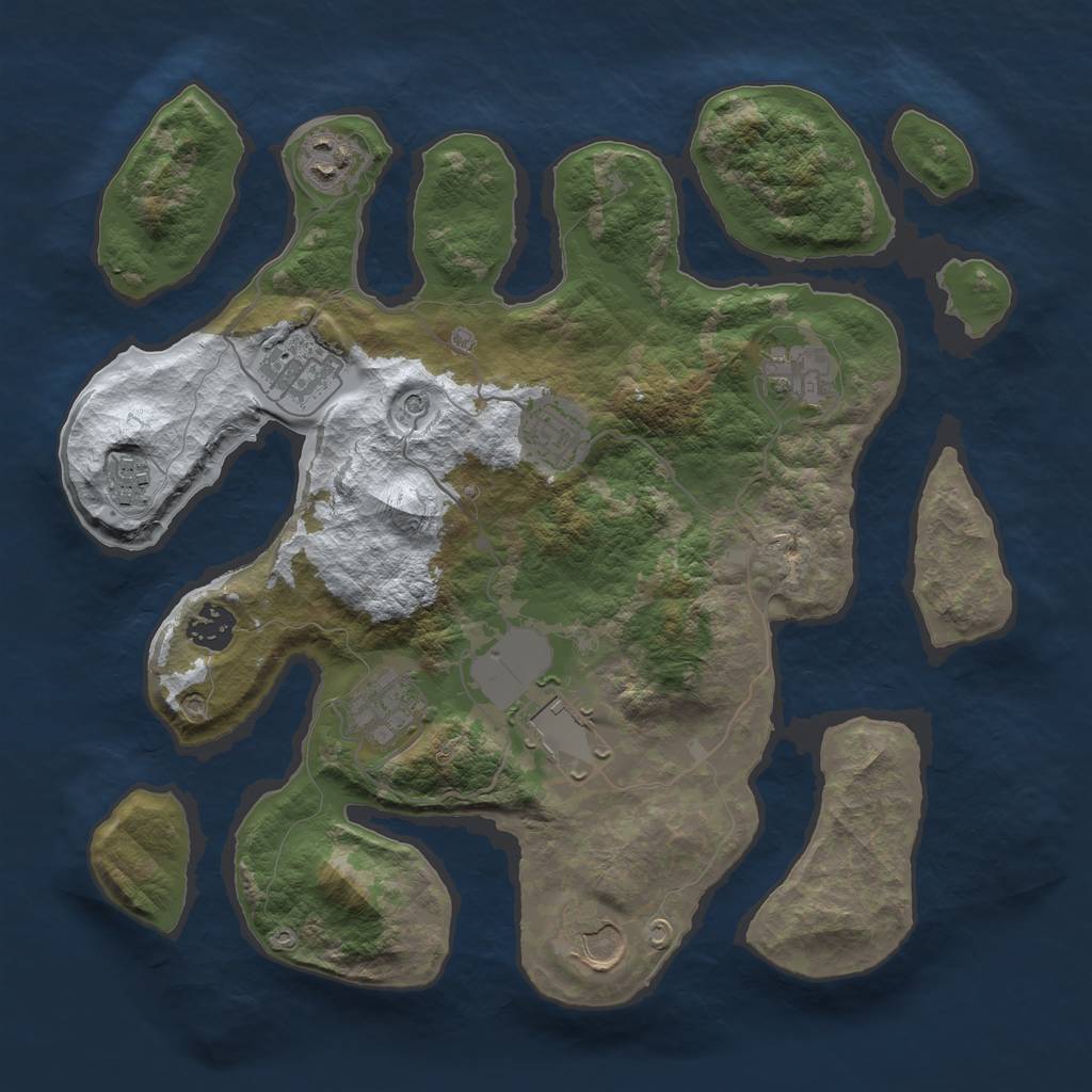 Rust Map: Barren, Size: 3500, Seed: 2303344, 12 Monuments