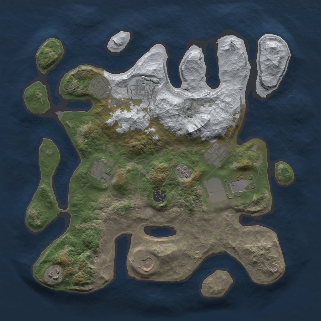 Rust Map: Barren, Size: 3500, Seed: 3026208, 12 Monuments