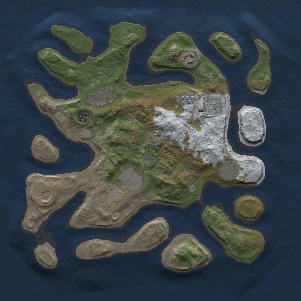 Rust Map: Barren, Size: 3500, Seed: 4481779, 11 Monuments