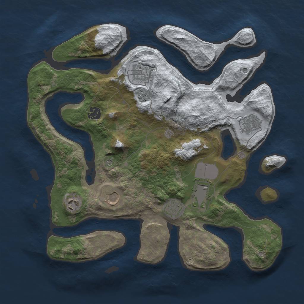 Rust Map: Barren, Size: 3500, Seed: 374810, 11 Monuments