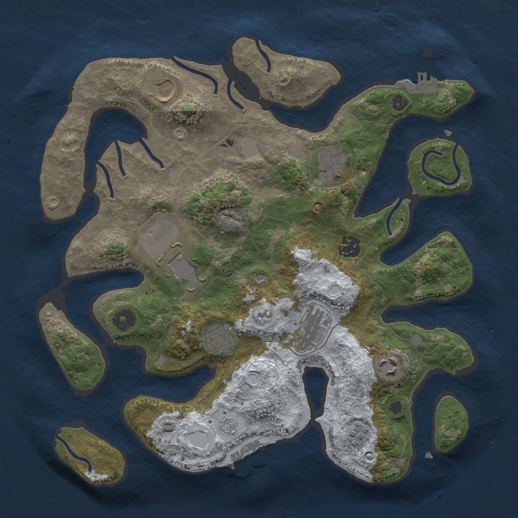 Rust Map: Procedural Map, Size: 3500, Seed: 3673012, 17 Monuments