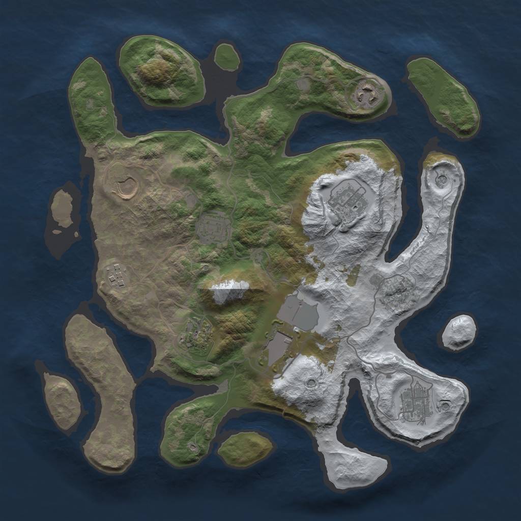 Rust Map: Barren, Size: 3500, Seed: 4976579, 11 Monuments