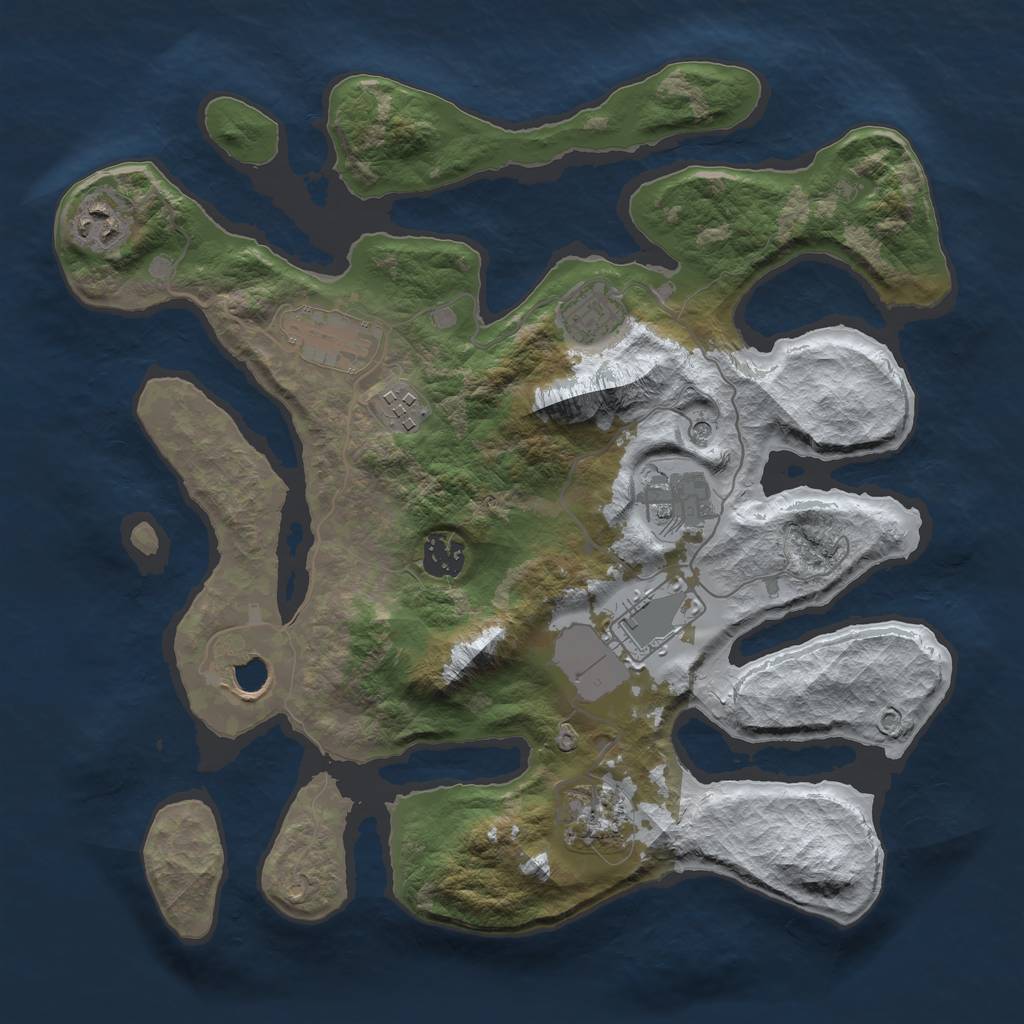 Rust Map: Barren, Size: 3500, Seed: 493012, 12 Monuments