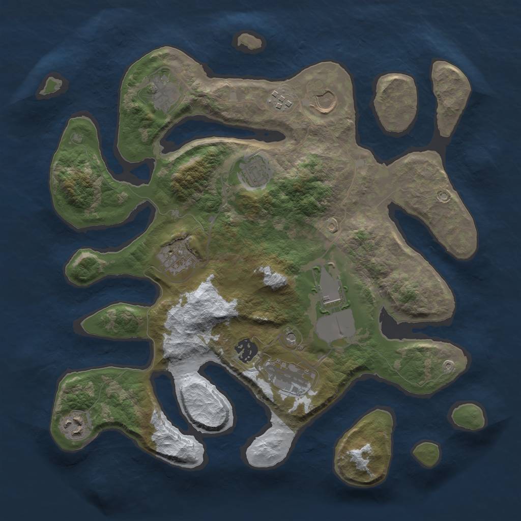 Rust Map: Barren, Size: 3500, Seed: 3729537, 12 Monuments