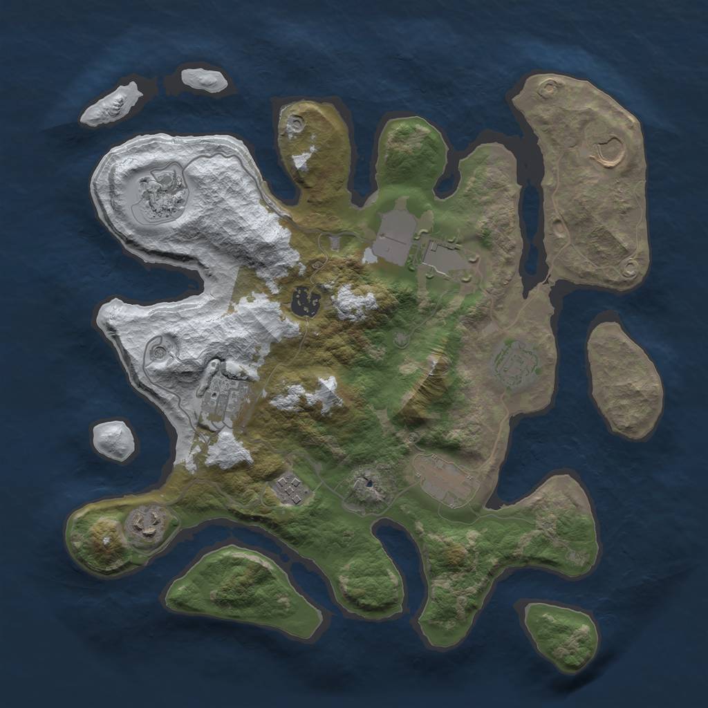 Rust Map: Barren, Size: 3500, Seed: 6352354, 12 Monuments