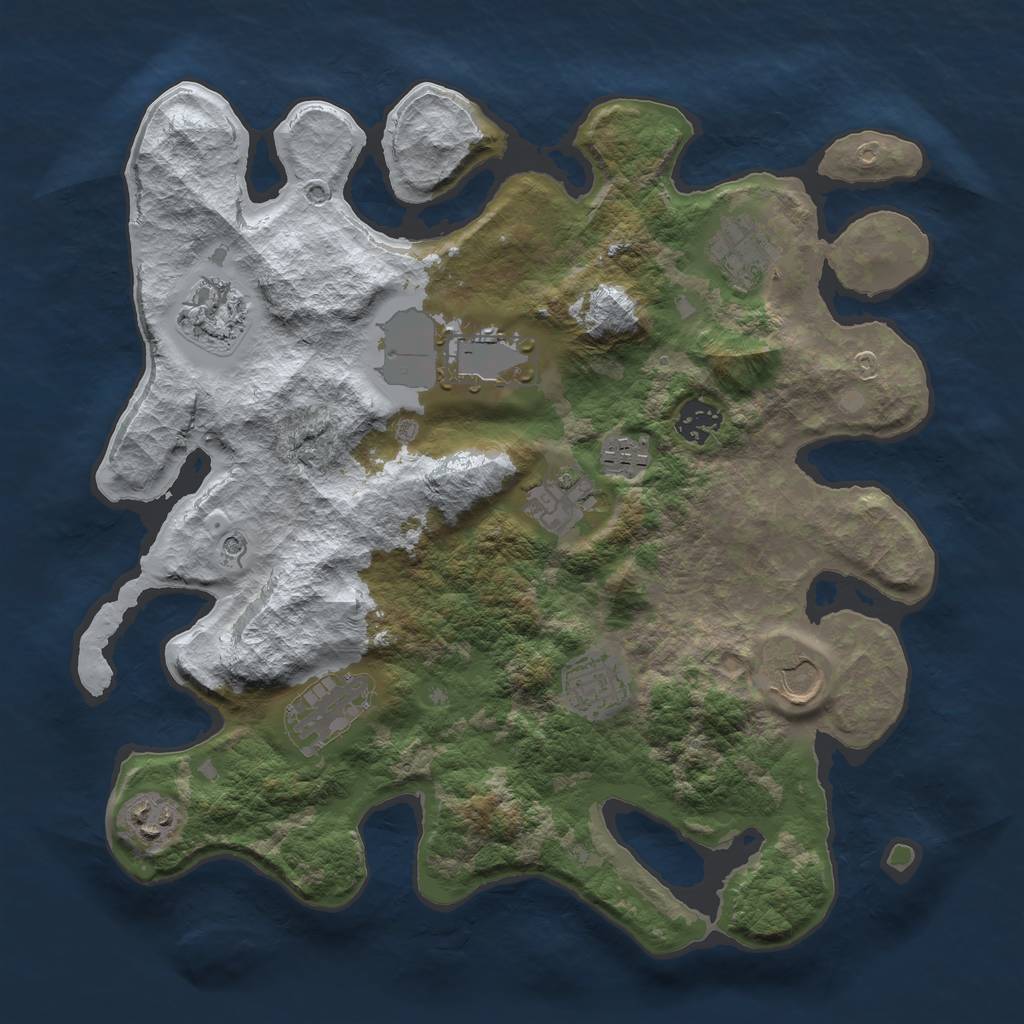 Rust Map: Barren, Size: 3500, Seed: 4404975, 13 Monuments