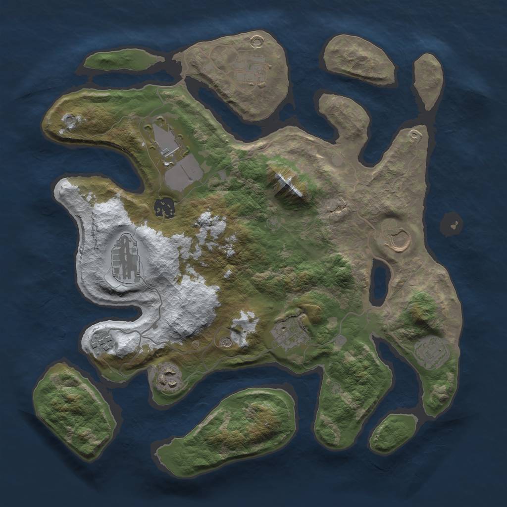 Rust Map: Barren, Size: 3500, Seed: 1905649, 12 Monuments