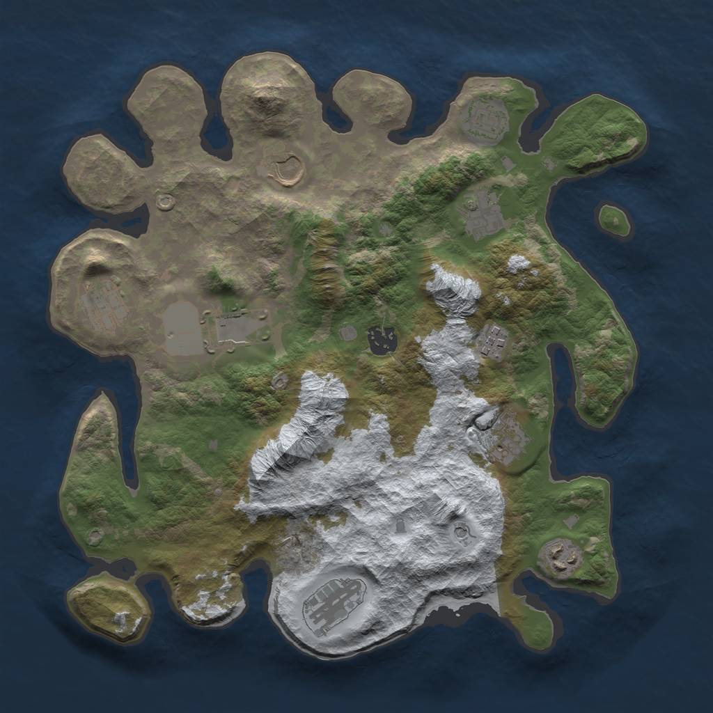 Rust Map: Barren, Size: 3500, Seed: 3902943, 13 Monuments