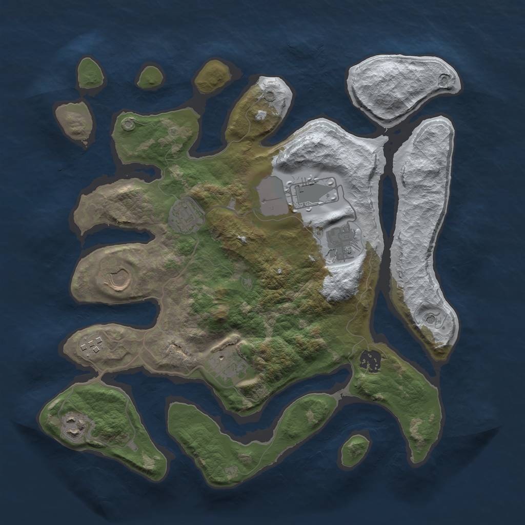 Rust Map: Barren, Size: 3500, Seed: 4801489, 11 Monuments