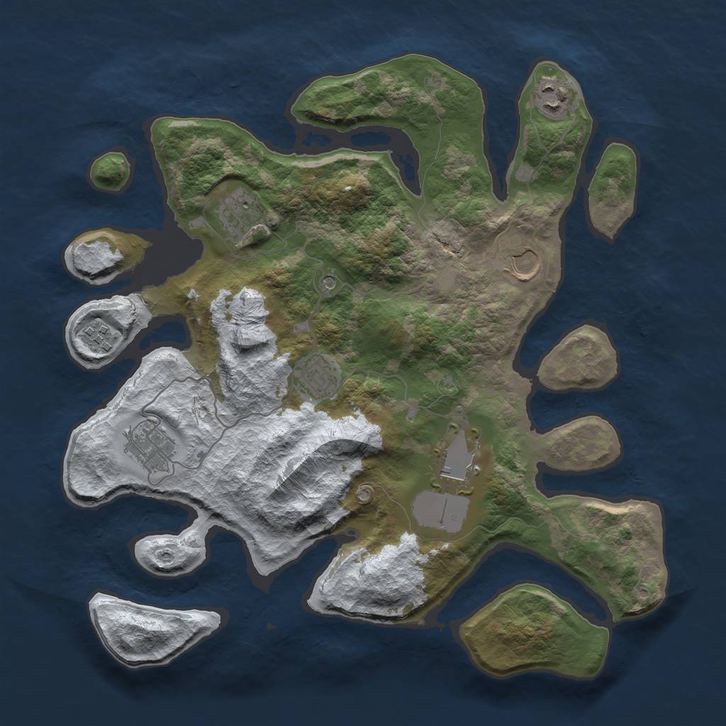 Rust Map: Barren, Size: 3500, Seed: 1912443, 10 Monuments