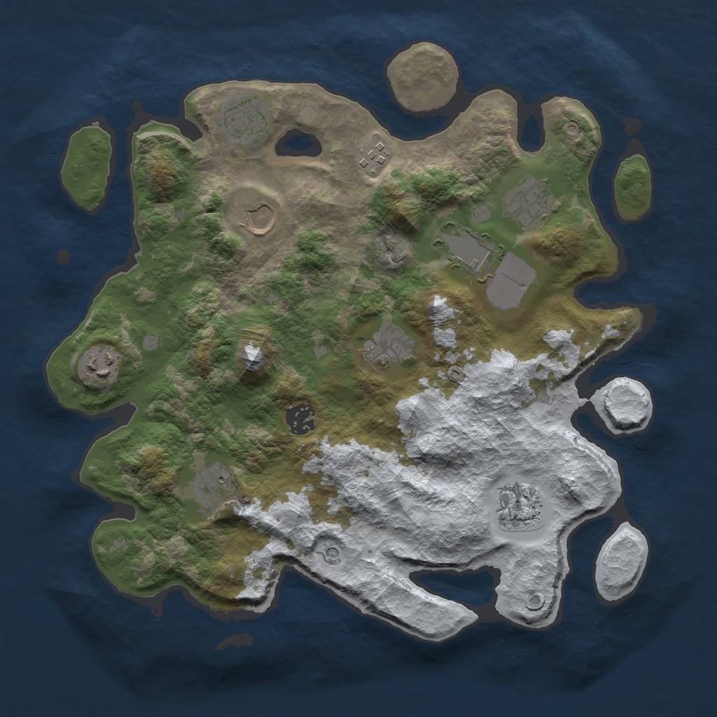 Rust Map: Barren, Size: 3500, Seed: 590443, 13 Monuments