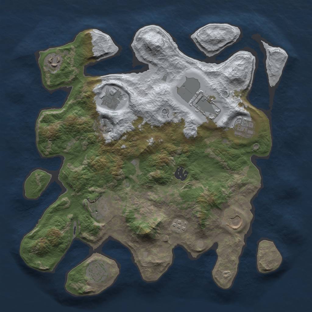 Rust Map: Barren, Size: 3500, Seed: 3612913, 12 Monuments