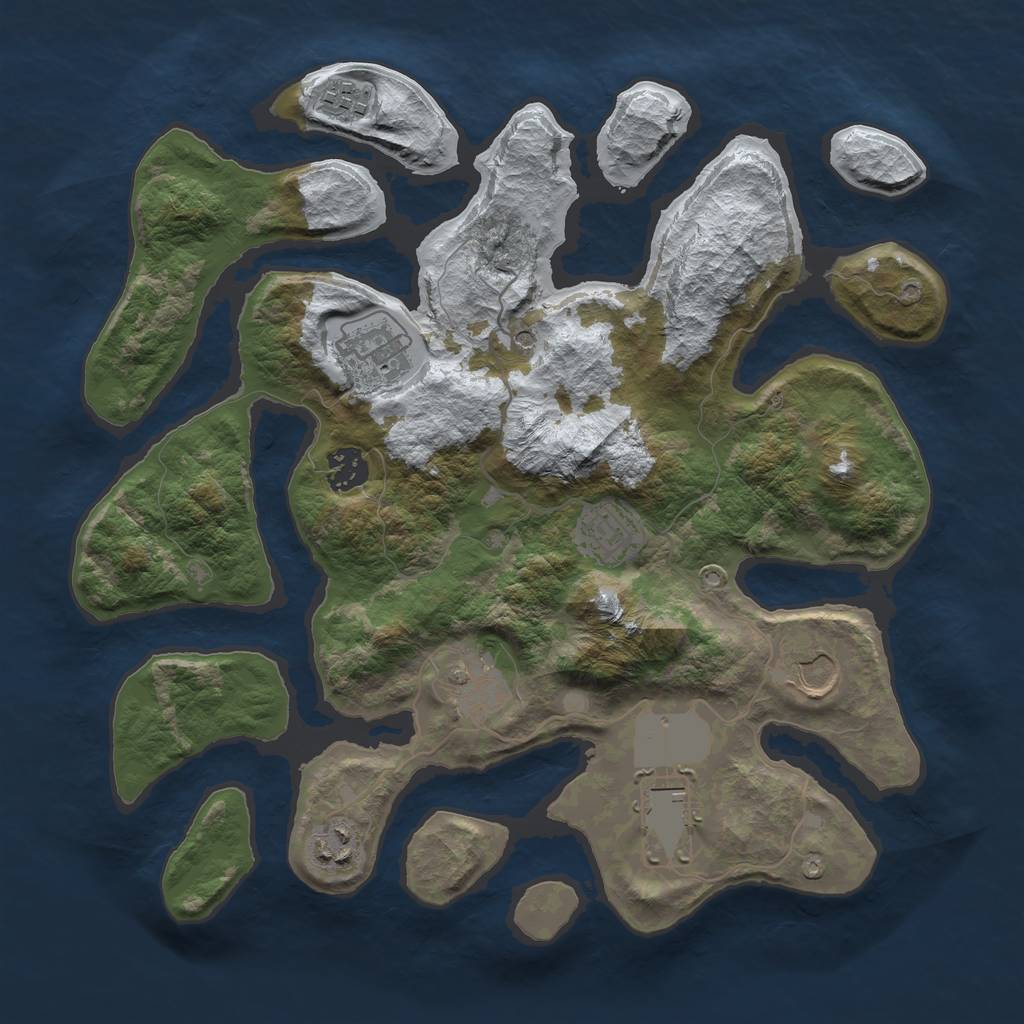Rust Map: Barren, Size: 3500, Seed: 1285162, 11 Monuments