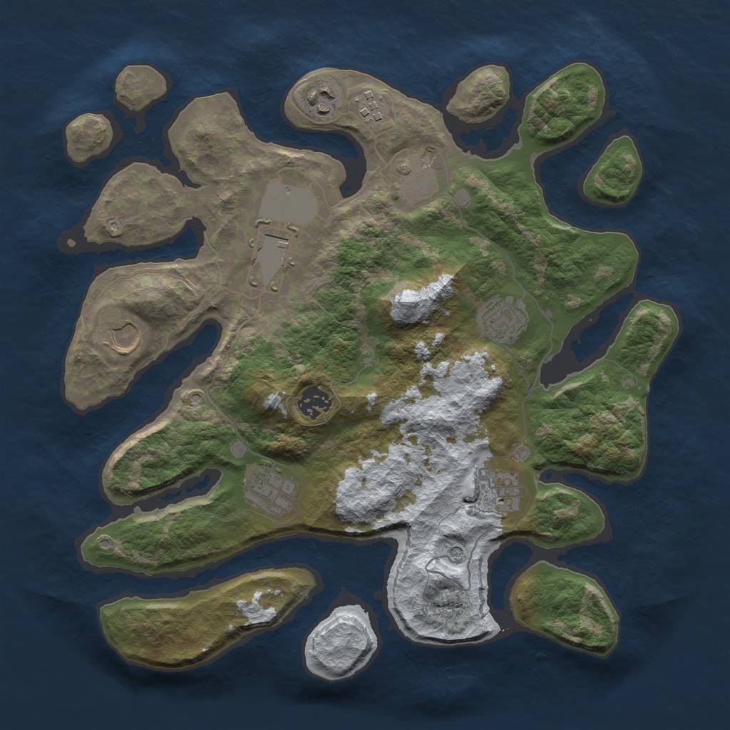 Rust Map: Barren, Size: 3500, Seed: 2810967, 12 Monuments