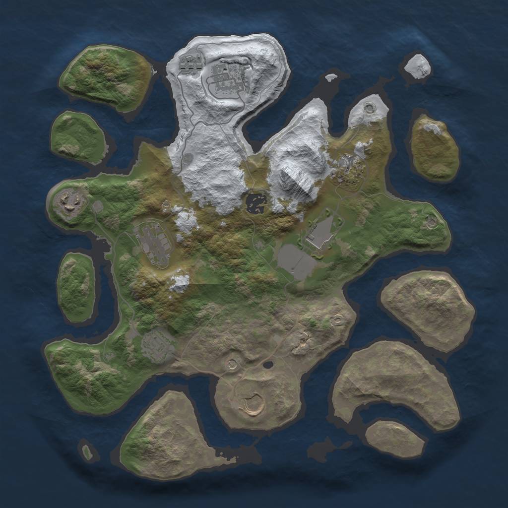 Rust Map: Barren, Size: 3500, Seed: 821477, 12 Monuments