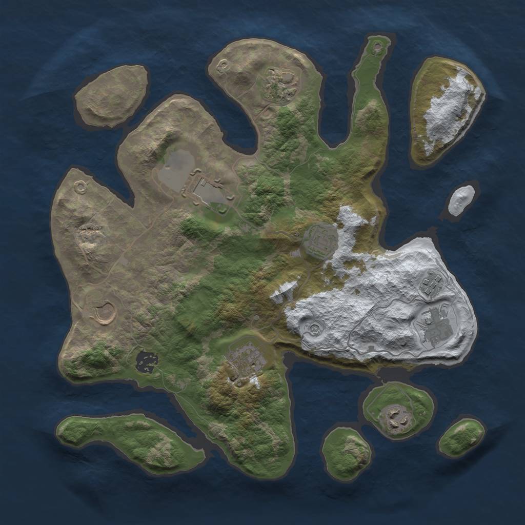 Rust Map: Barren, Size: 3500, Seed: 3722747, 12 Monuments