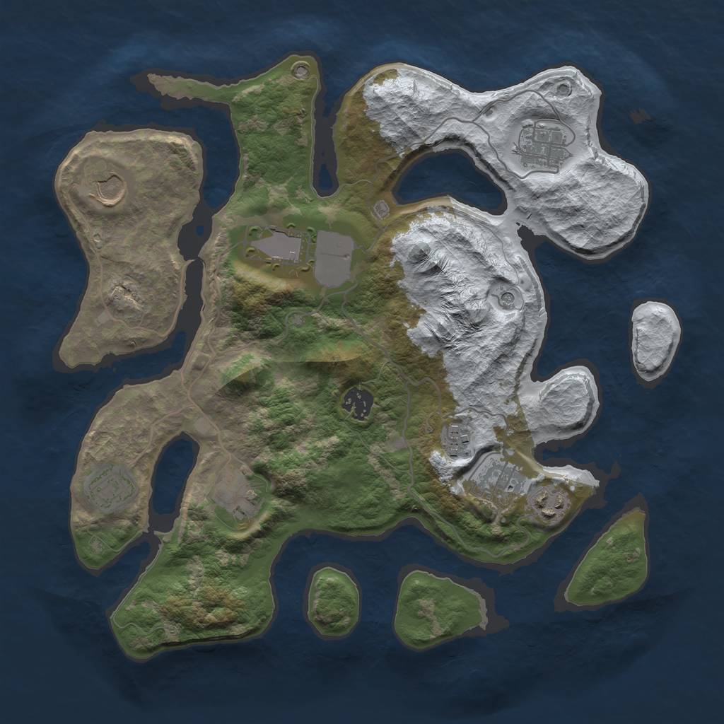 Rust Map: Barren, Size: 3500, Seed: 3129660, 12 Monuments