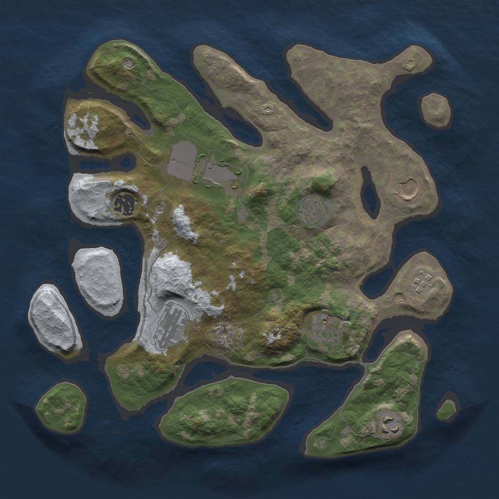 Rust Map: Barren, Size: 3500, Seed: 2539463, 11 Monuments