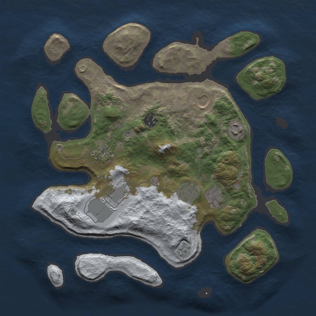 Rust Map: Barren, Size: 3500, Seed: 4411658, 11 Monuments