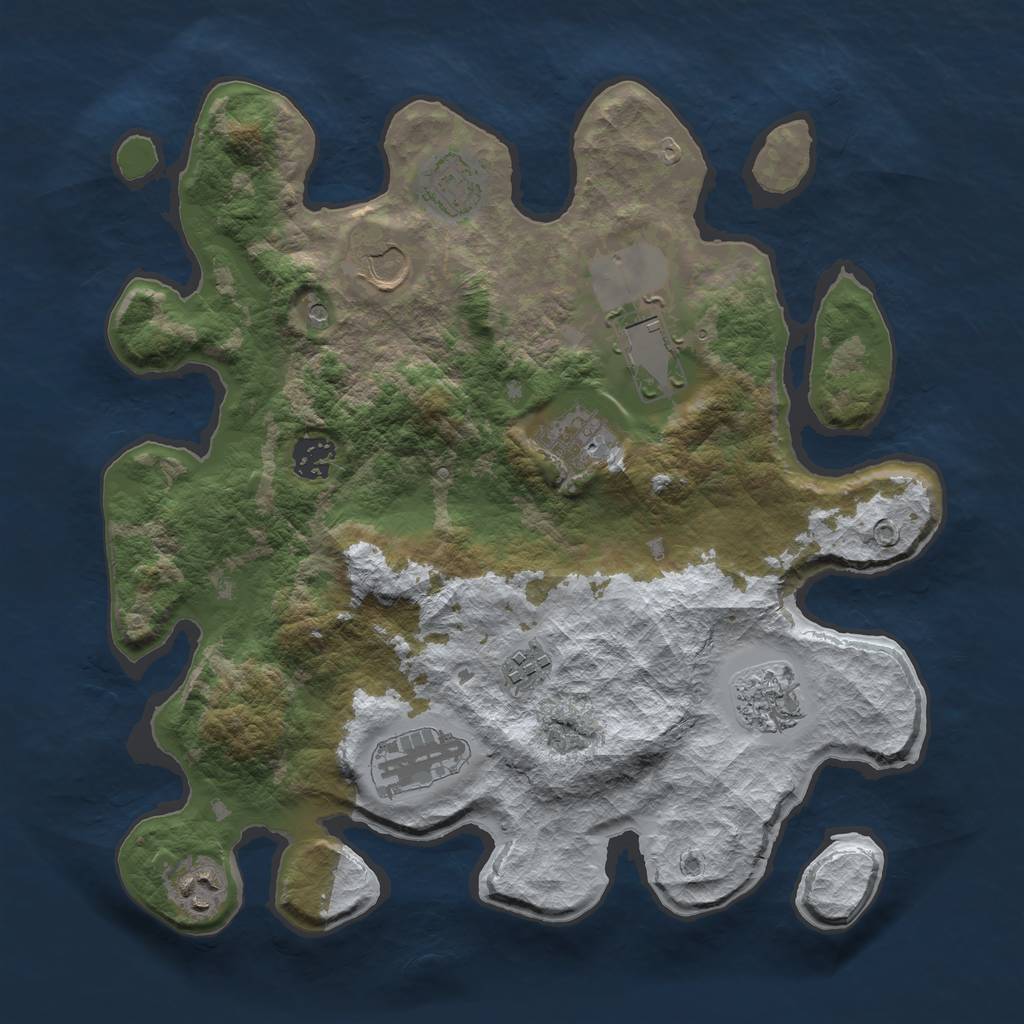 Rust Map: Barren, Size: 3500, Seed: 859324, 12 Monuments