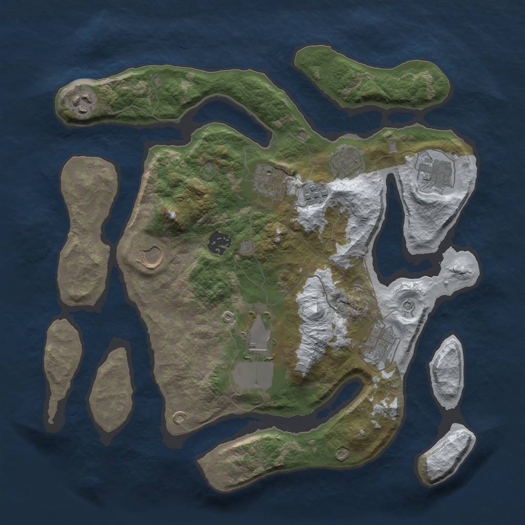 Rust Map: Barren, Size: 3500, Seed: 544326, 12 Monuments