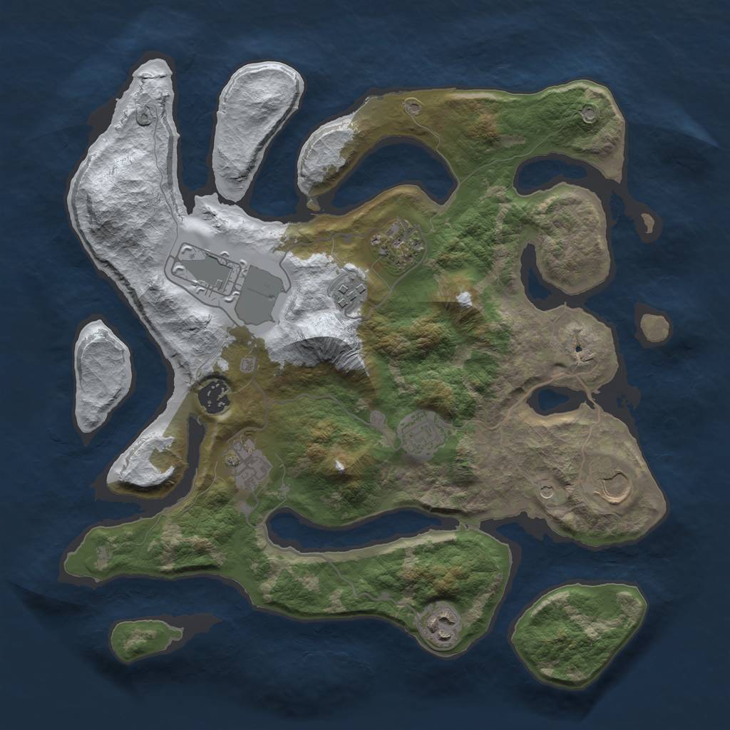 Rust Map: Barren, Size: 3500, Seed: 3091369, 11 Monuments