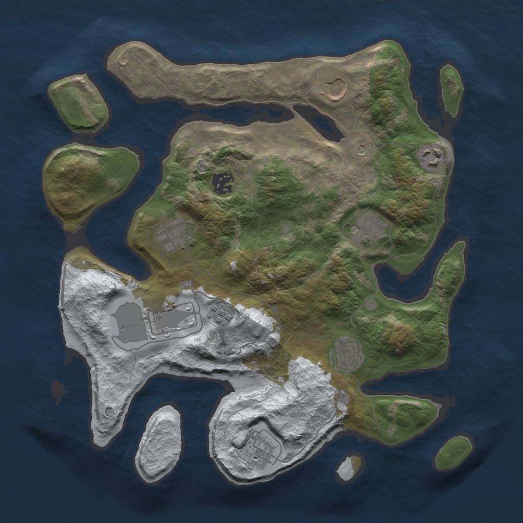 Rust Map: Barren, Size: 3500, Seed: 4266511, 12 Monuments