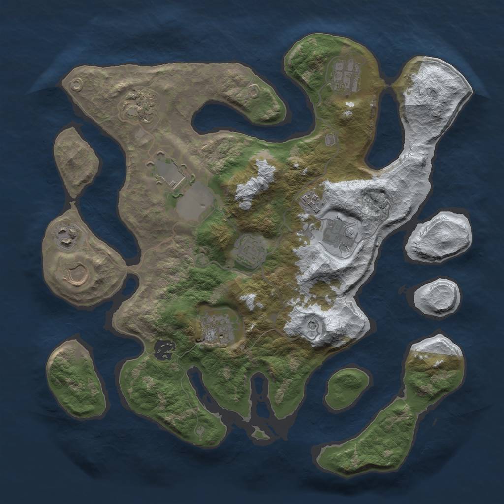 Rust Map: Barren, Size: 3500, Seed: 5616249, 13 Monuments