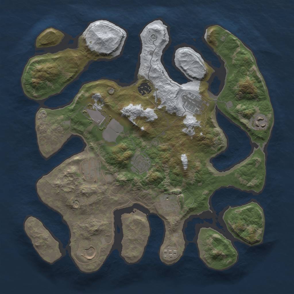 Rust Map: Barren, Size: 3500, Seed: 3849175, 12 Monuments
