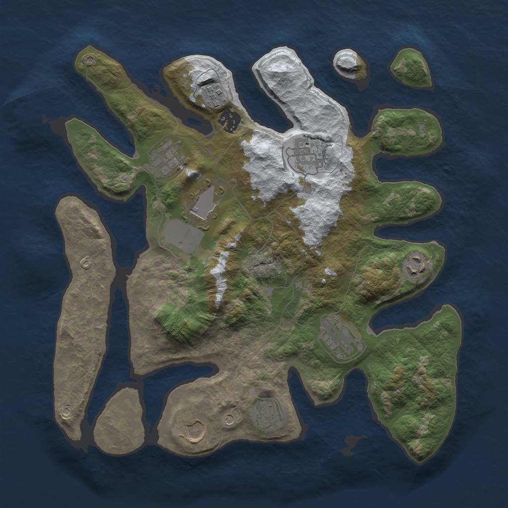 Rust Map: Barren, Size: 3500, Seed: 5585176, 12 Monuments