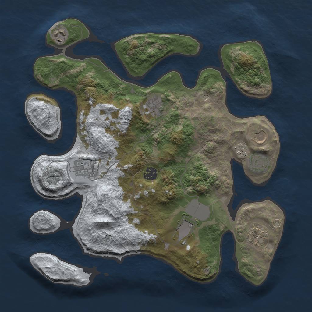 Rust Map: Barren, Size: 3500, Seed: 1616501, 12 Monuments