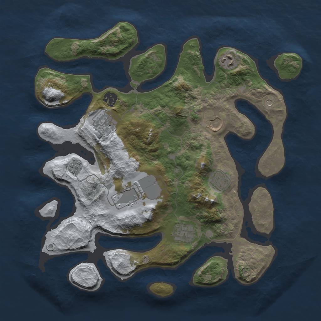 Rust Map: Barren, Size: 3500, Seed: 4945509, 11 Monuments