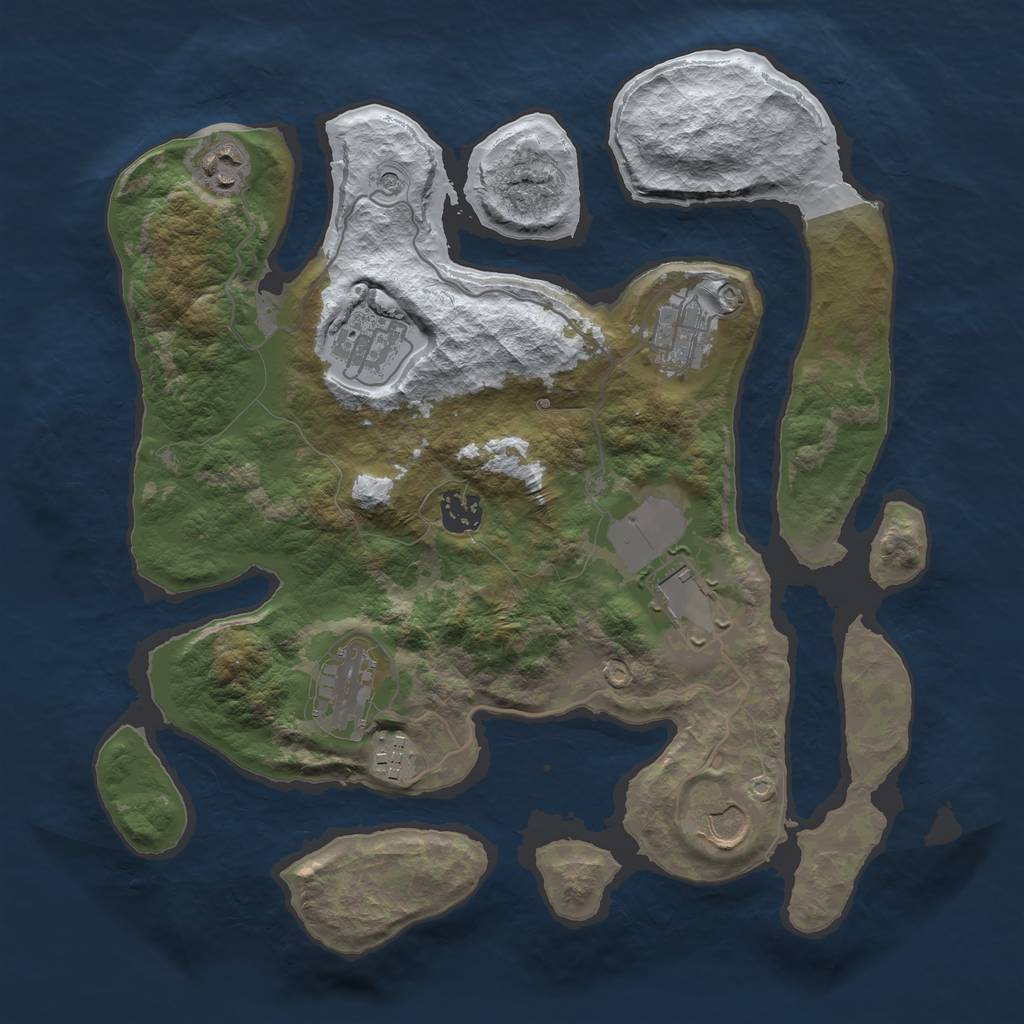 Rust Map: Barren, Size: 3500, Seed: 2748203, 11 Monuments