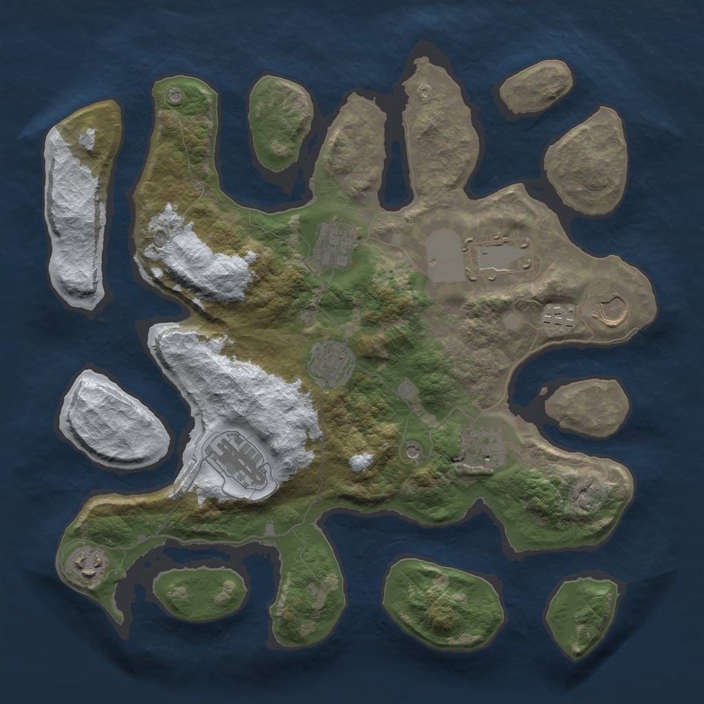 Rust Map: Barren, Size: 3500, Seed: 246872, 11 Monuments