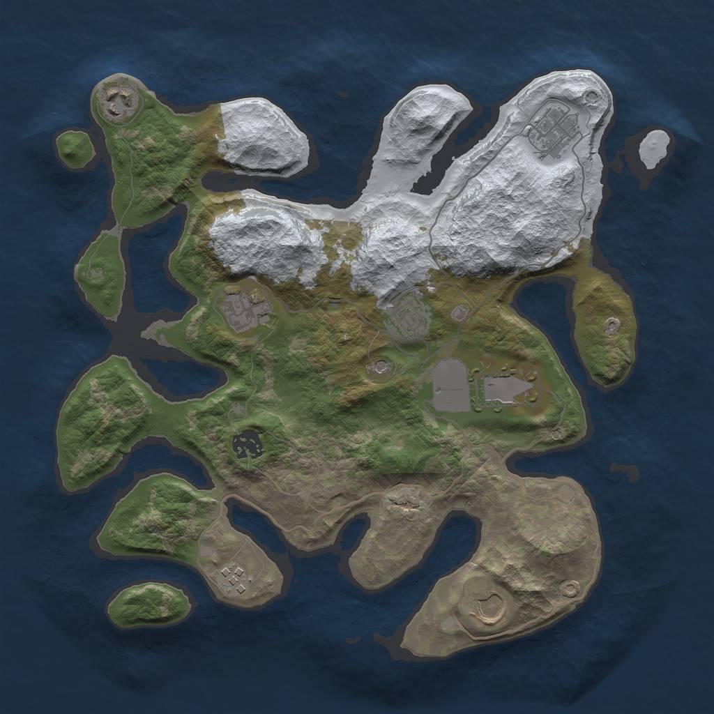 Rust Map: Barren, Size: 3500, Seed: 2395990, 11 Monuments