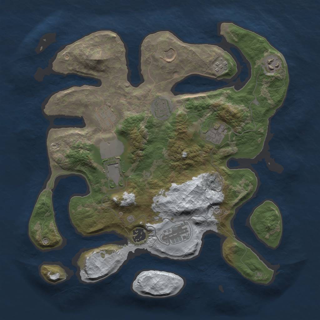 Rust Map: Barren, Size: 3500, Seed: 3785923, 12 Monuments