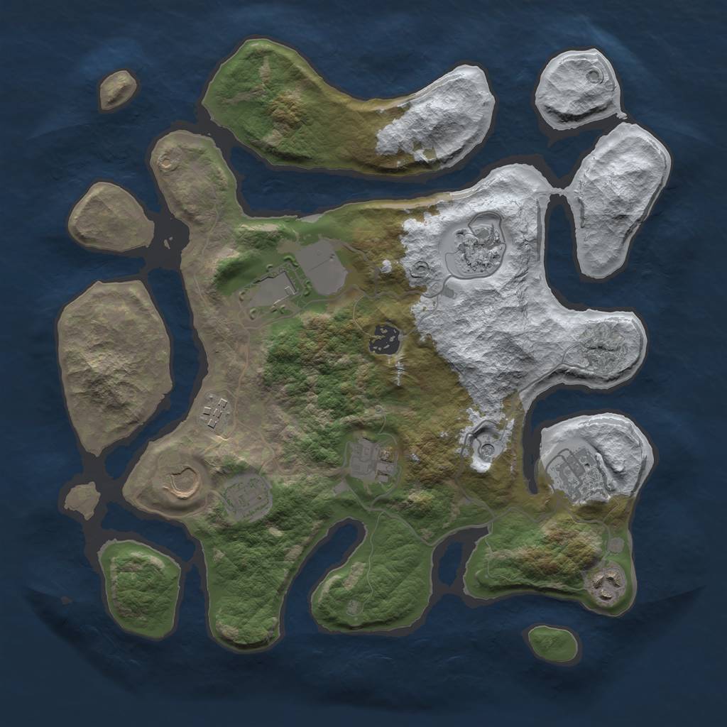 Rust Map: Barren, Size: 3500, Seed: 2587350, 12 Monuments