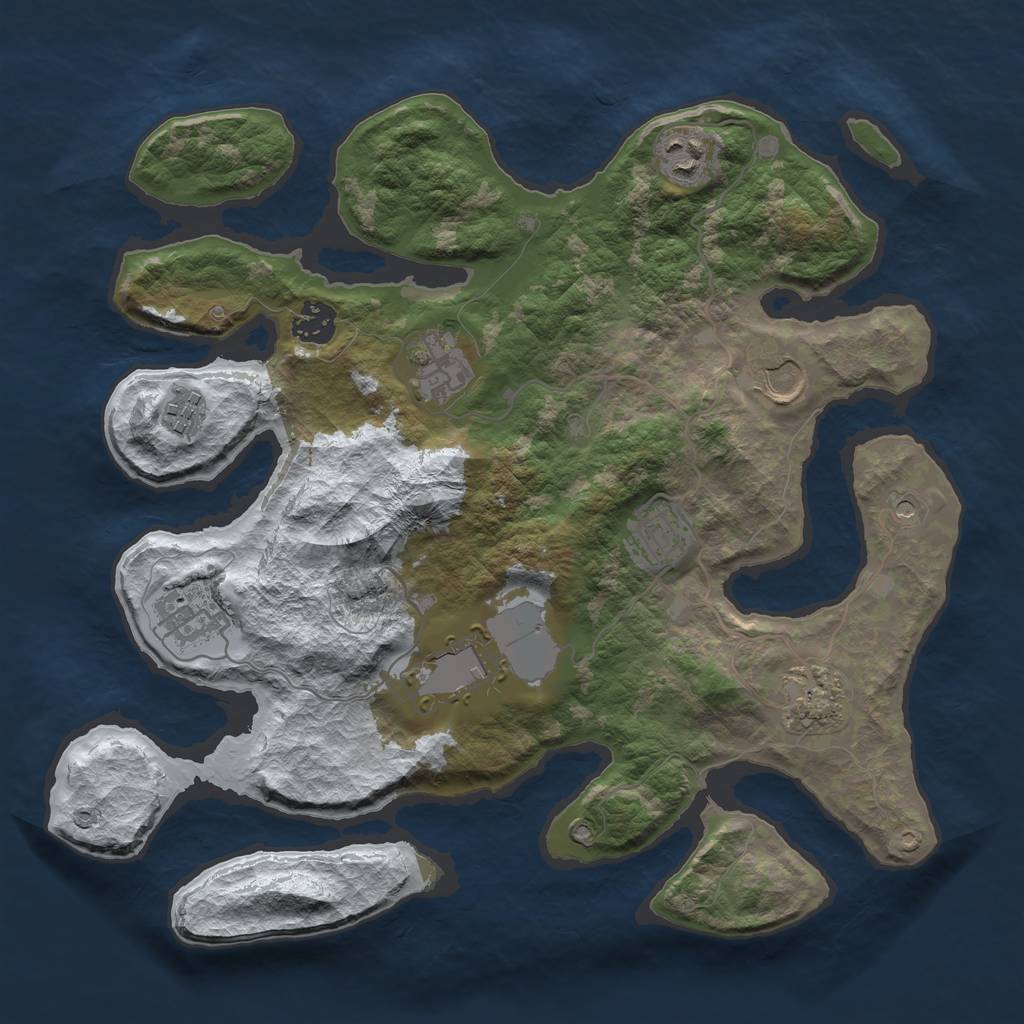 Rust Map: Barren, Size: 3500, Seed: 4119550, 12 Monuments