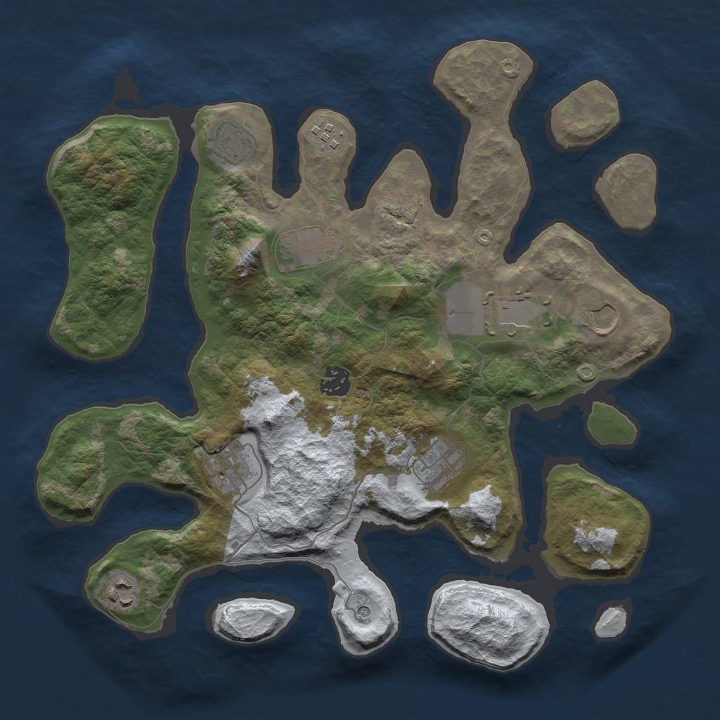 Rust Map: Barren, Size: 3500, Seed: 1151565, 12 Monuments