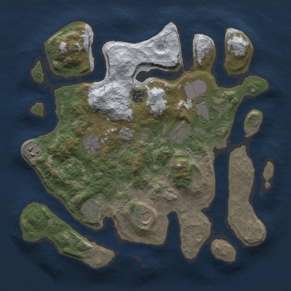 Rust Map: Barren, Size: 3500, Seed: 2558129, 11 Monuments