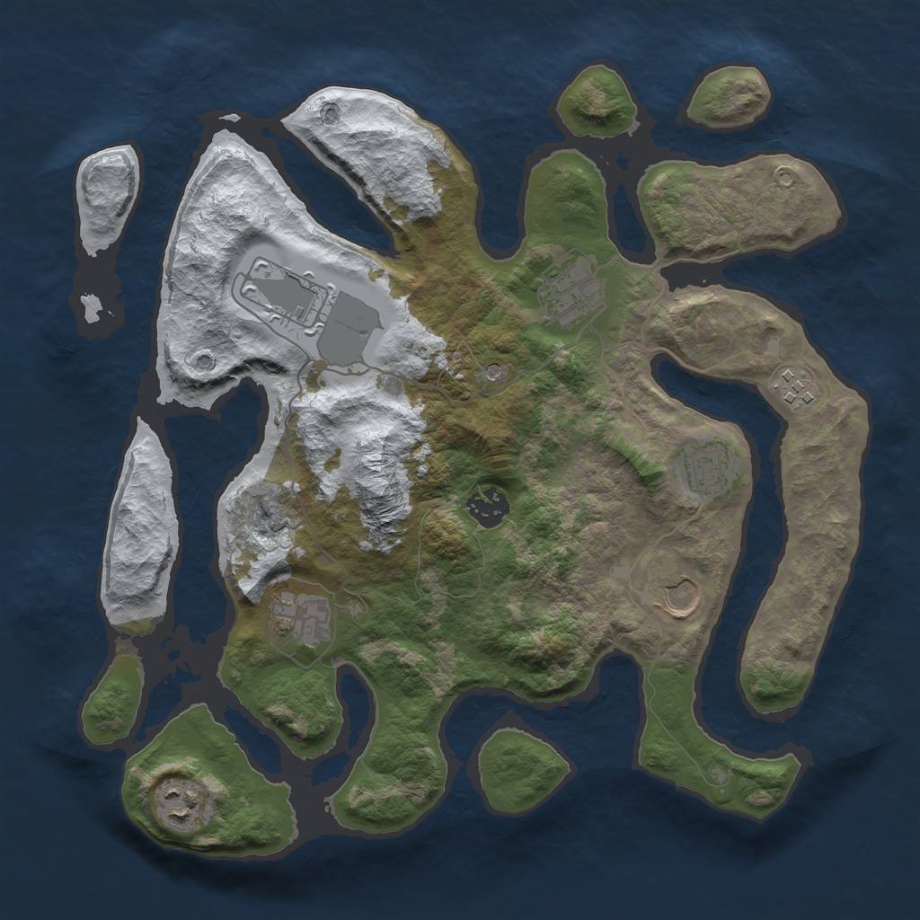 Rust Map: Barren, Size: 3500, Seed: 3004439, 11 Monuments