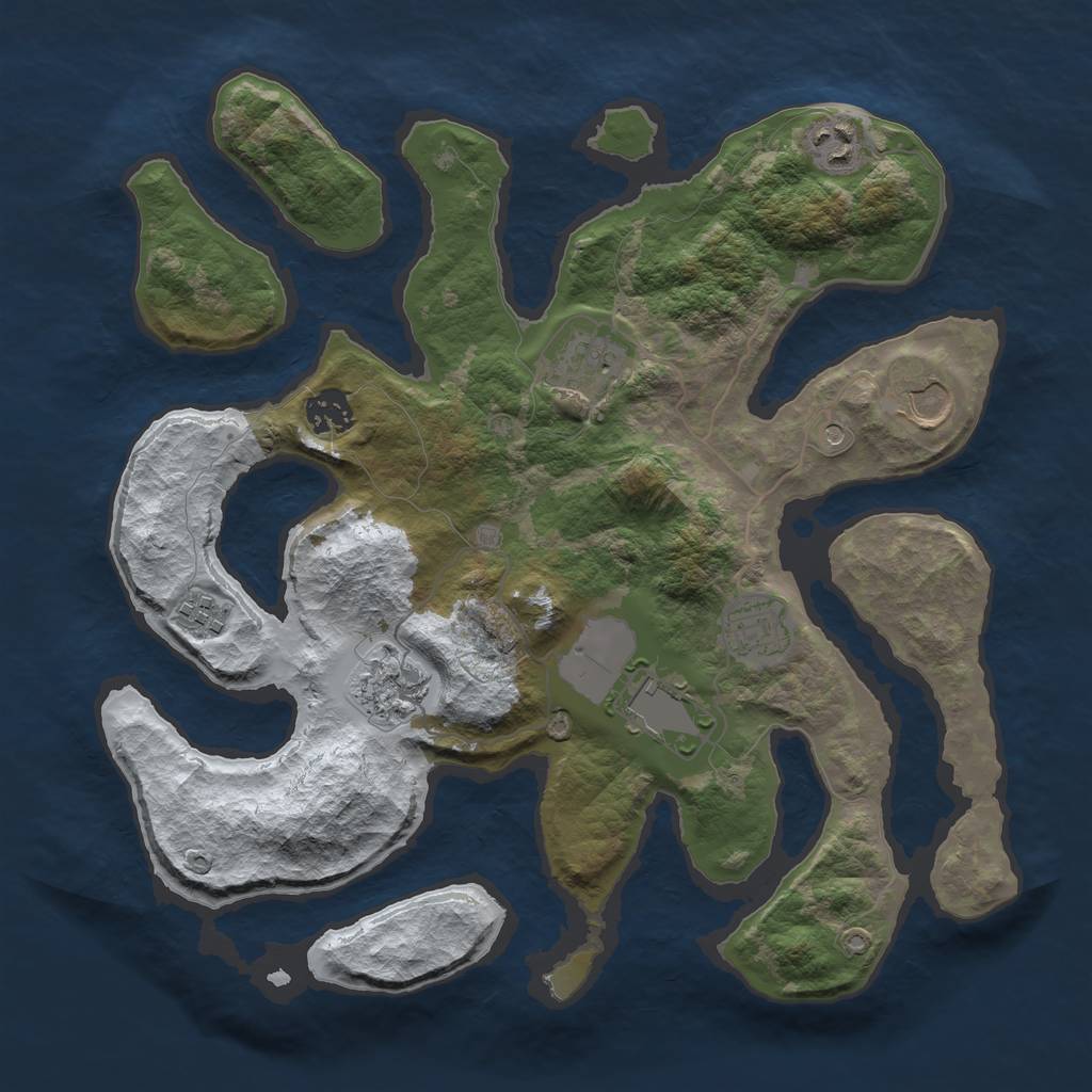 Rust Map: Barren, Size: 3500, Seed: 5001284, 11 Monuments
